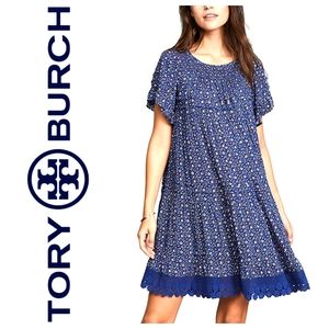Tory Burch Wild Pansy Off-the-Shoulder Floral Mini Dress Sz Large